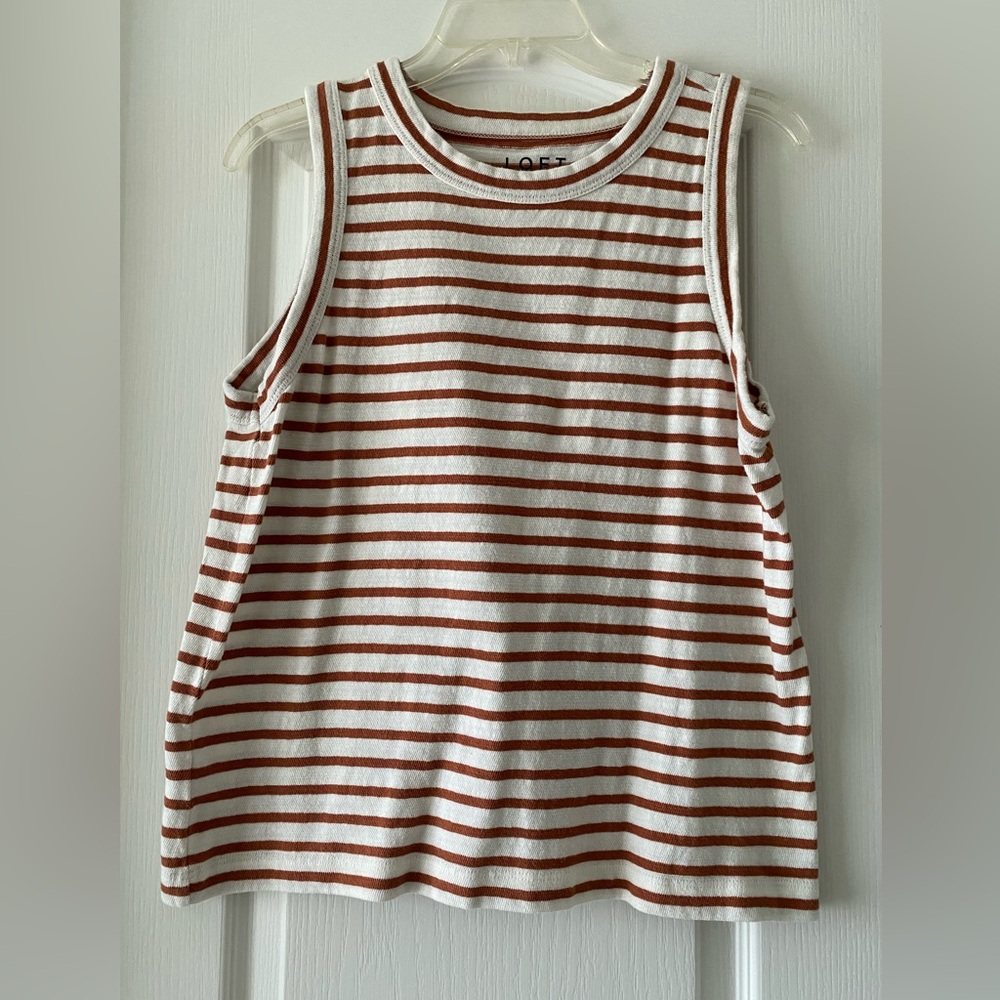 LOFT White and Rust-Striped Sleeveless Tank